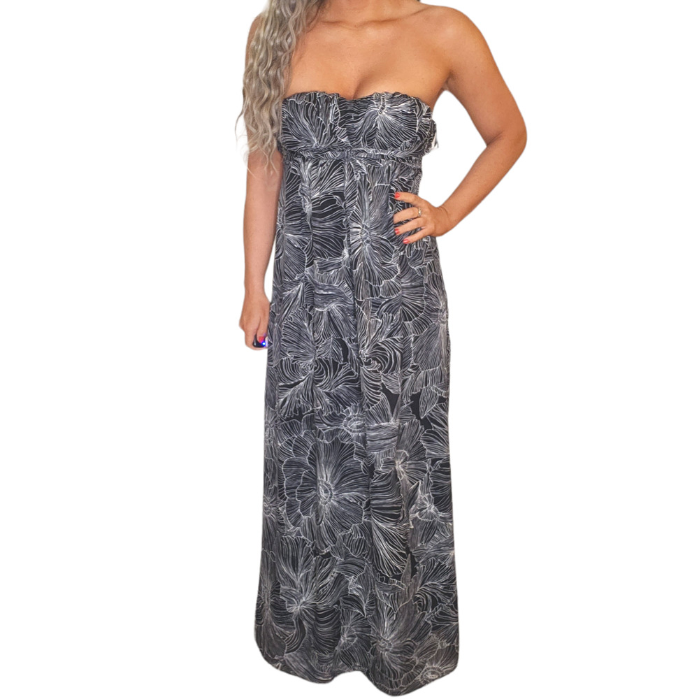 Jessica Simpson Black White Floral Abstract Summer Elegant Flowy Maxi Dress Sz 2